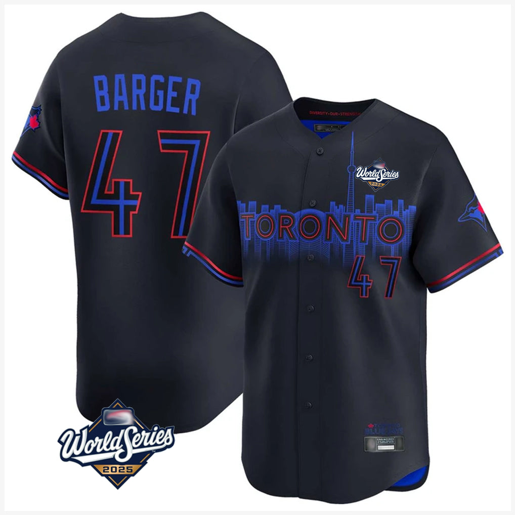 T.Blue Jays #47 Addison Barger Player Black 2025 World Series City Connect Jdoa Stitched Jerseys