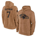 B.Ravens #7 Rashod Bateman Player Brown Salute to Service Pullover Hoodie Jdoa Stitched Jerseys
