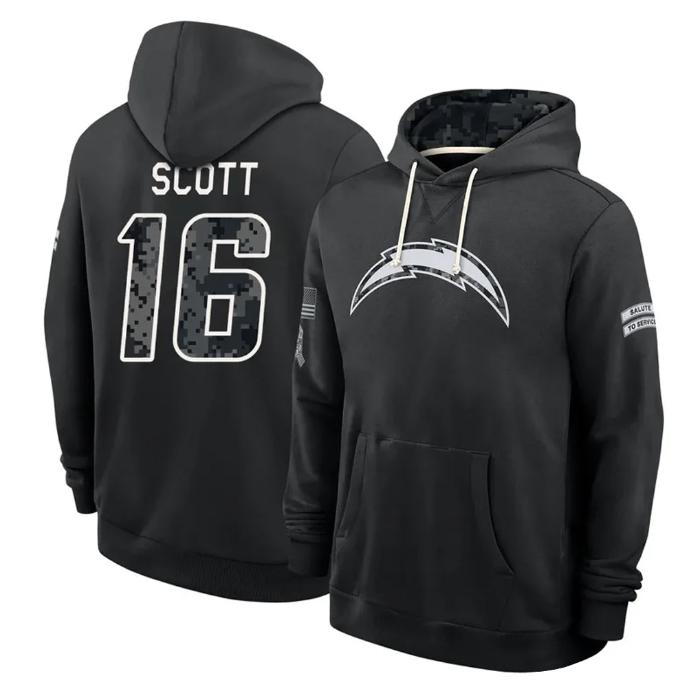 LA.Chargers #16 J.K. Scott Player 2026 Black Logo Pullover Hoodies Limited Game Stitched Jerseys