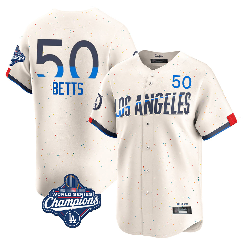 LA.Dodgers #50 Mookie Betts Player Cream World Series Meet City Connect Limited Home Jdoa Stitched Jerseys