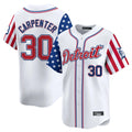 D.Tigers #30 Kerry Carpenter Player White Independence Day Vapor Premier Limited Jdoa Stitched Jerseys