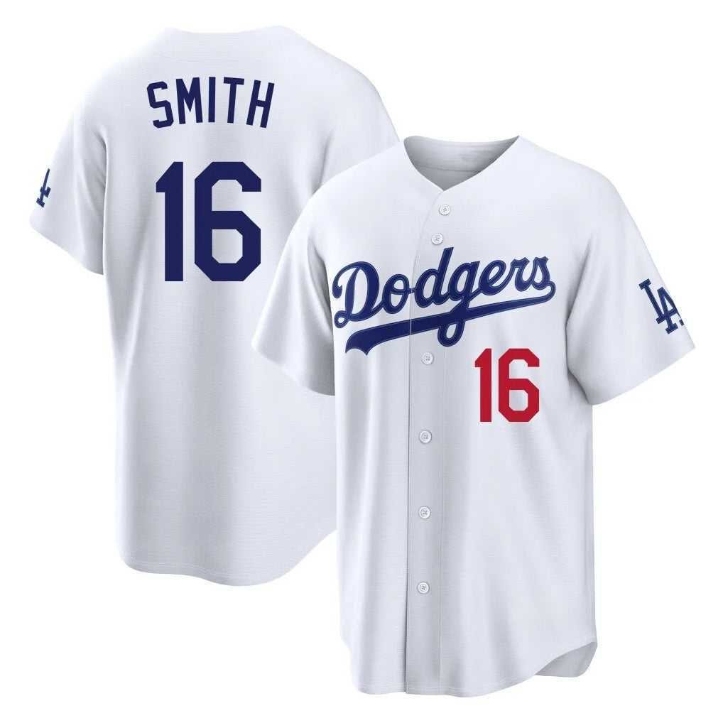 LA.Dodgers #16 Will Smith Player White Home Game Jdoa Stitched Jerseys