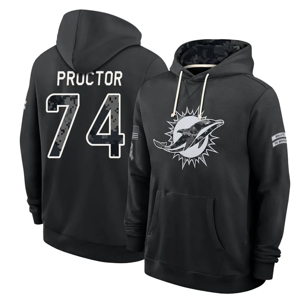 M.Dolphins #74 Kadyn Proctor Player 2026 Black Logo Pullover Hoodies Limited Game Jdoa Stitched Jerseys