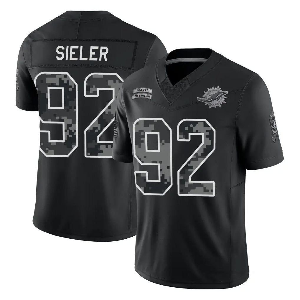 M.Dolphins #92 Zach Sieler Player Black Limited 2026 Salute to Service Home Game Jdoa Stitched Jerseys