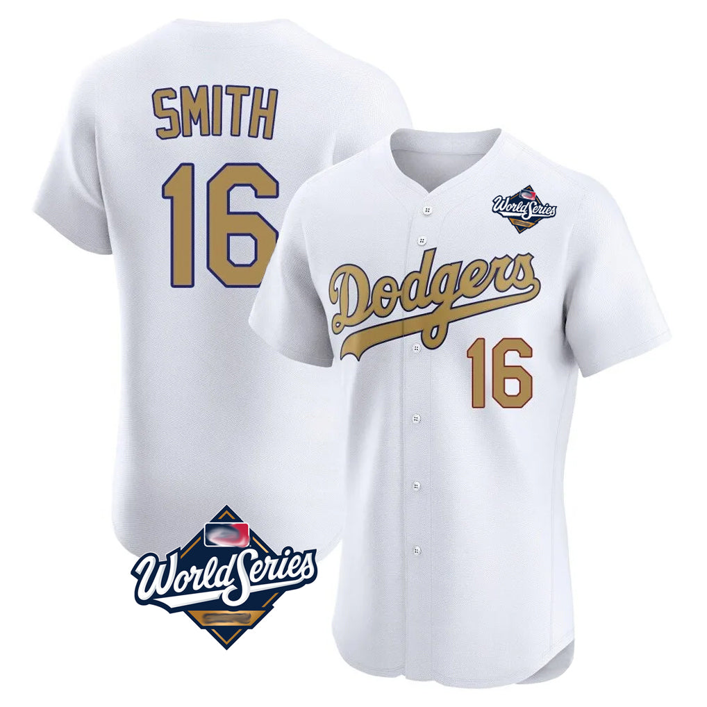 LA.Dodgers #16 Will Smith Player Gold World Series Limited Elite Home Jdoa Stitched Jerseys