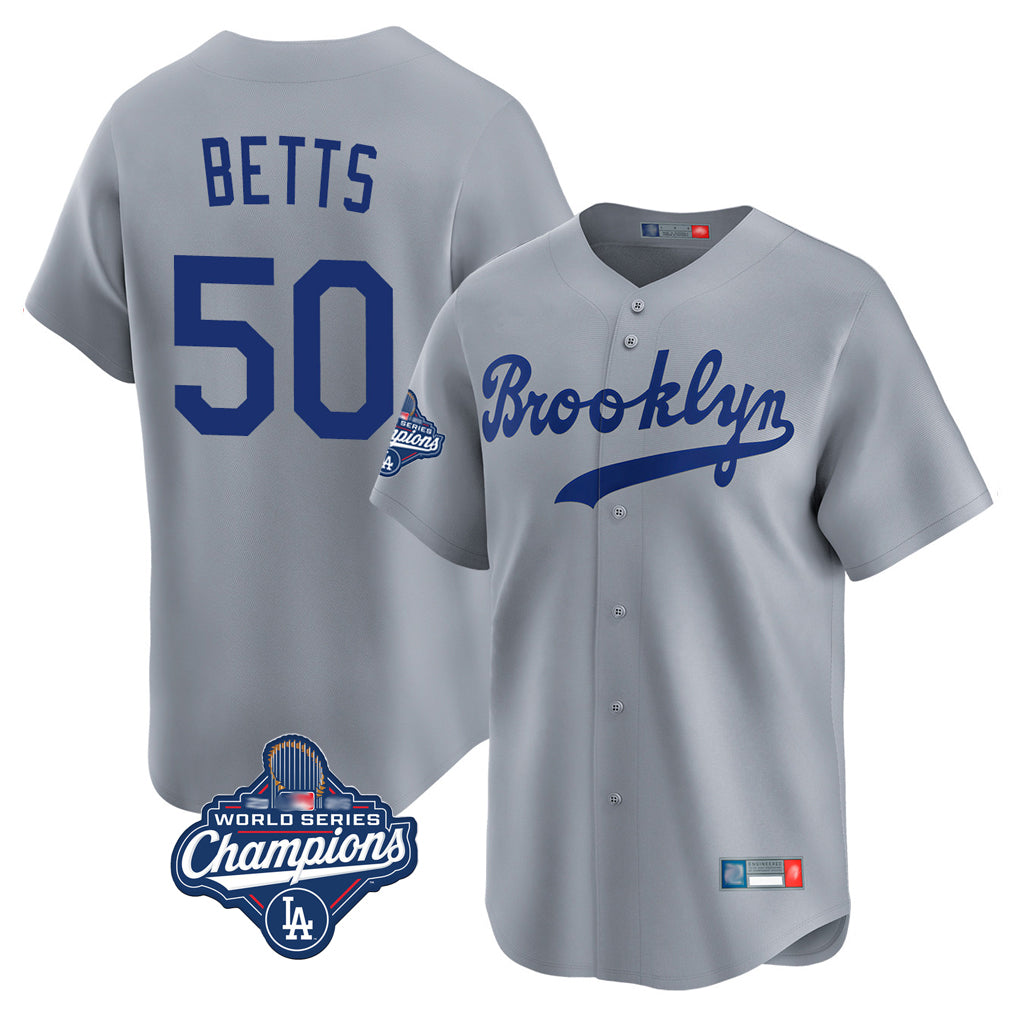 LA.Dodgers #50 Mookie Betts Player Gray World Series Meet Game Limited Home Jdoa Stitched Jerseys