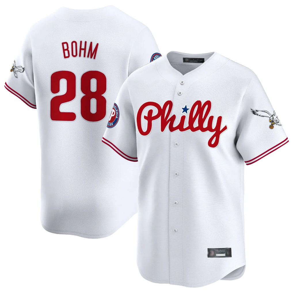 P.Phillies #28 Alec Bohm Player White Phillies & Eagles Vapor Premier Limited Jdoa Stitched Jerseys
