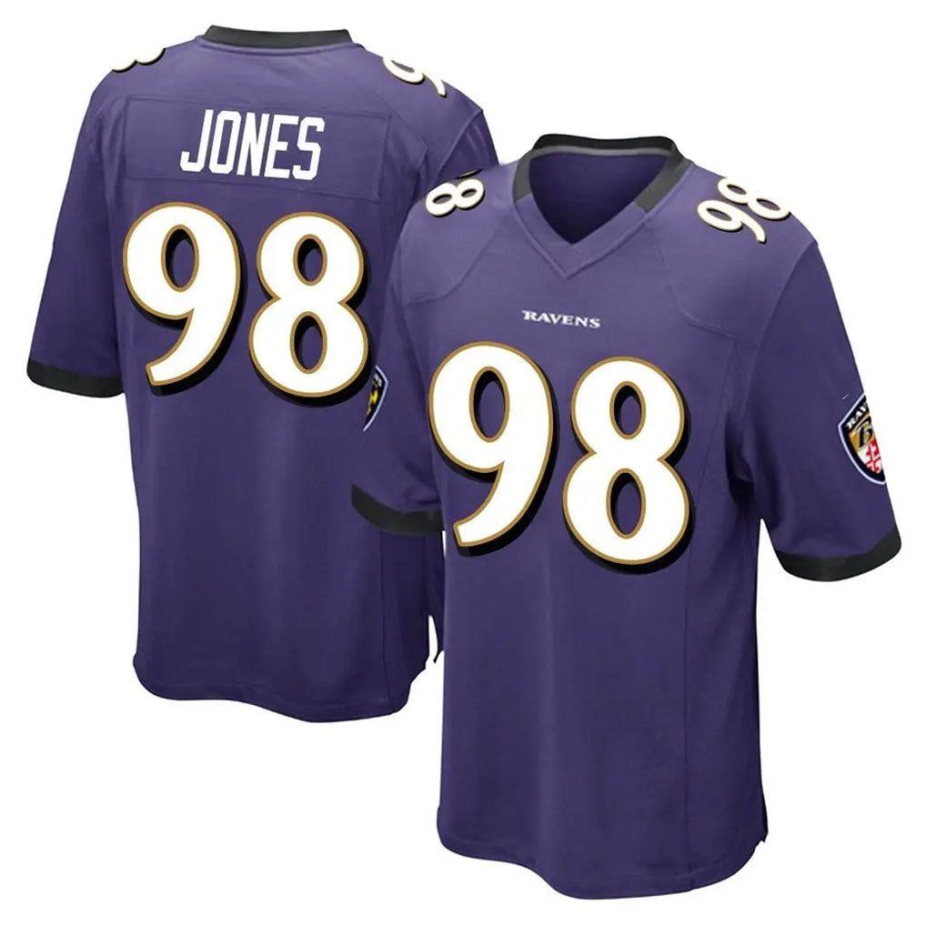 B.Ravens #98 Travis Jones Player Purple Color Rush Home Game Jdoa Stitched Jerseys