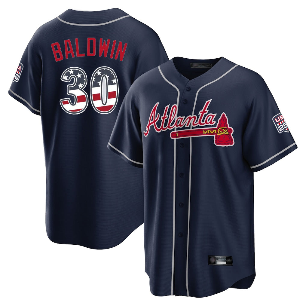A.Braves #30 Drake Baldwin Player Navy USA 250 Fourth Of July Limited Home Game Jdoa Stitched Jerseys