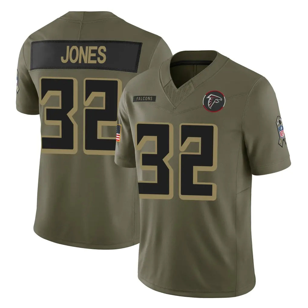 A.Falcons #32 Cash Jones Player Olive Salute To Service Limited Home Game Jdoa Stitched Jerseys