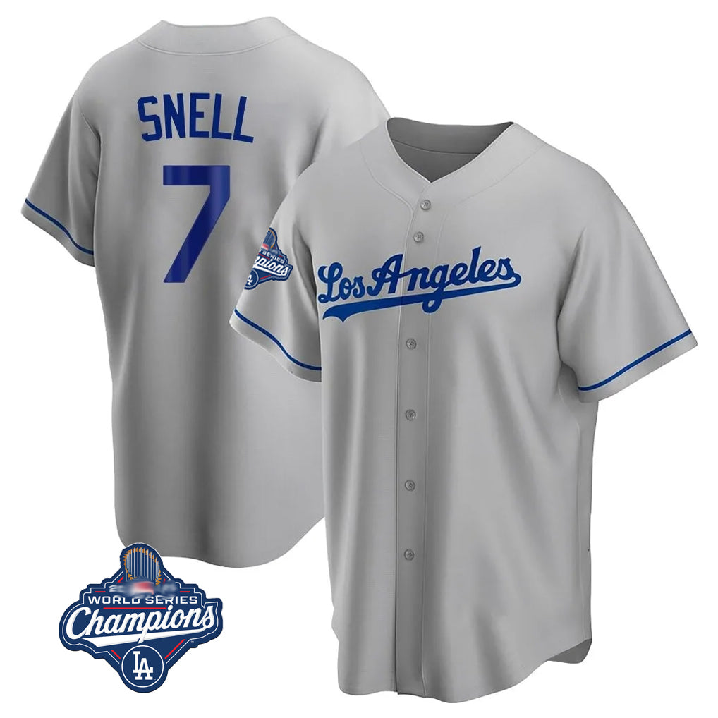 LA.Dodgers #7 Blake Snell Player Gray World Series Meet Road Game Jdoa Stitched Jerseys