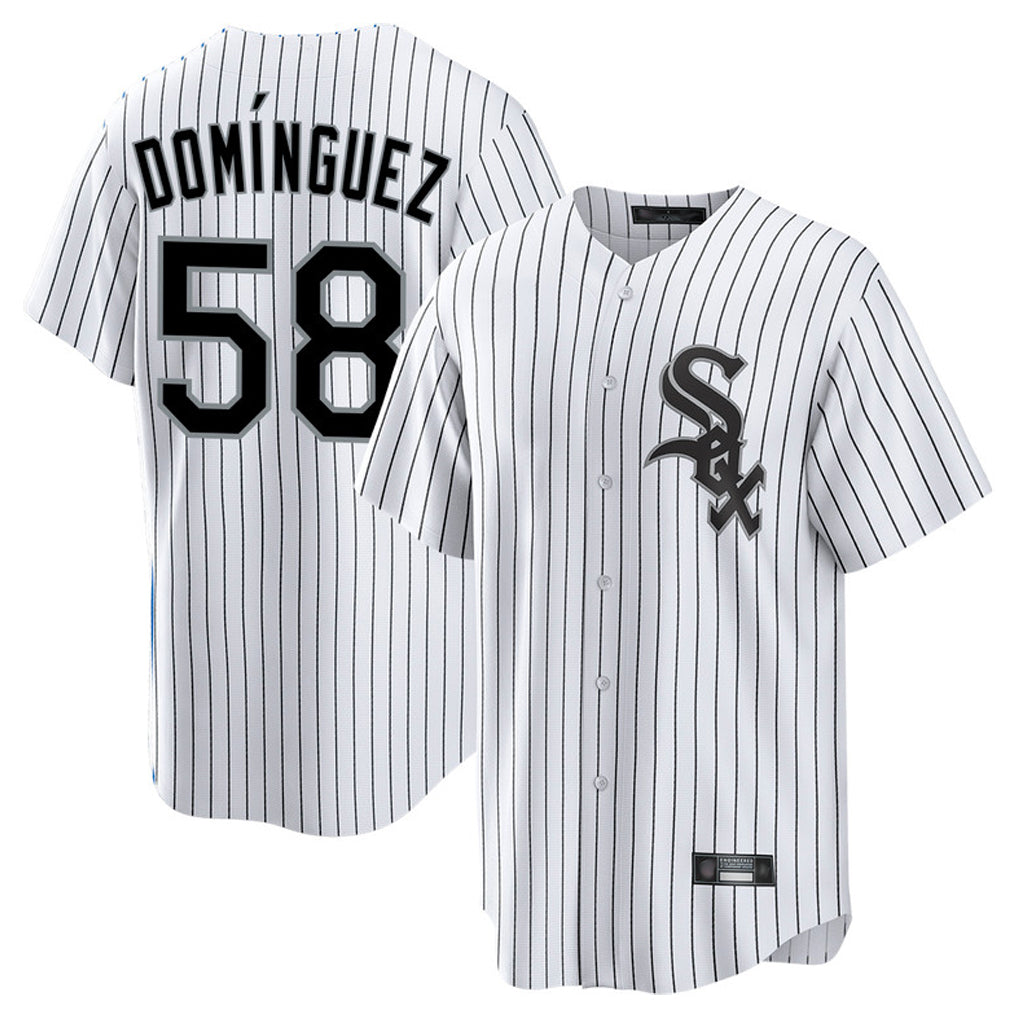C.White Sox #58 Seranthony Dom¨ªnguez Player White Stripe Home Game Jdoa Stitched Jerseys