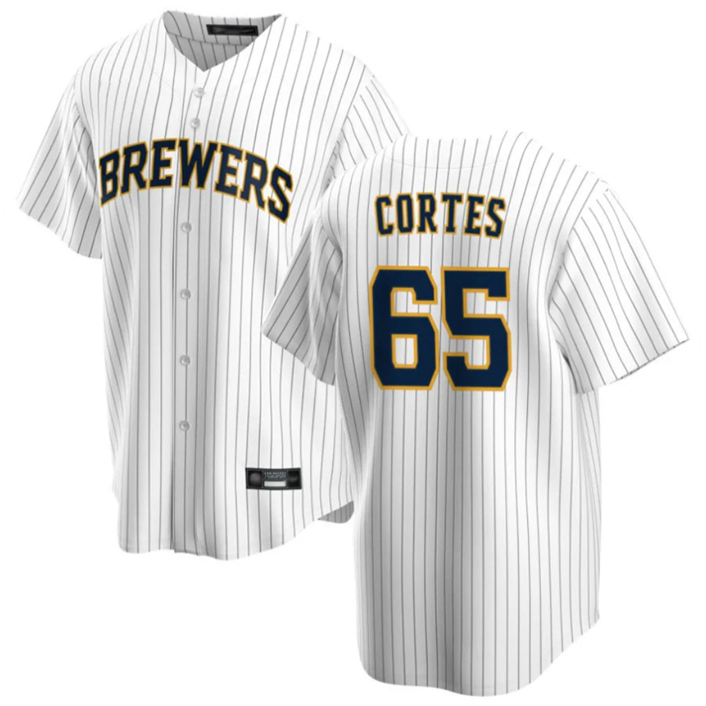M.Brewers #65 Nestor Cortes Player White Stripes Home Game Jdoa Stitched Jerseys
