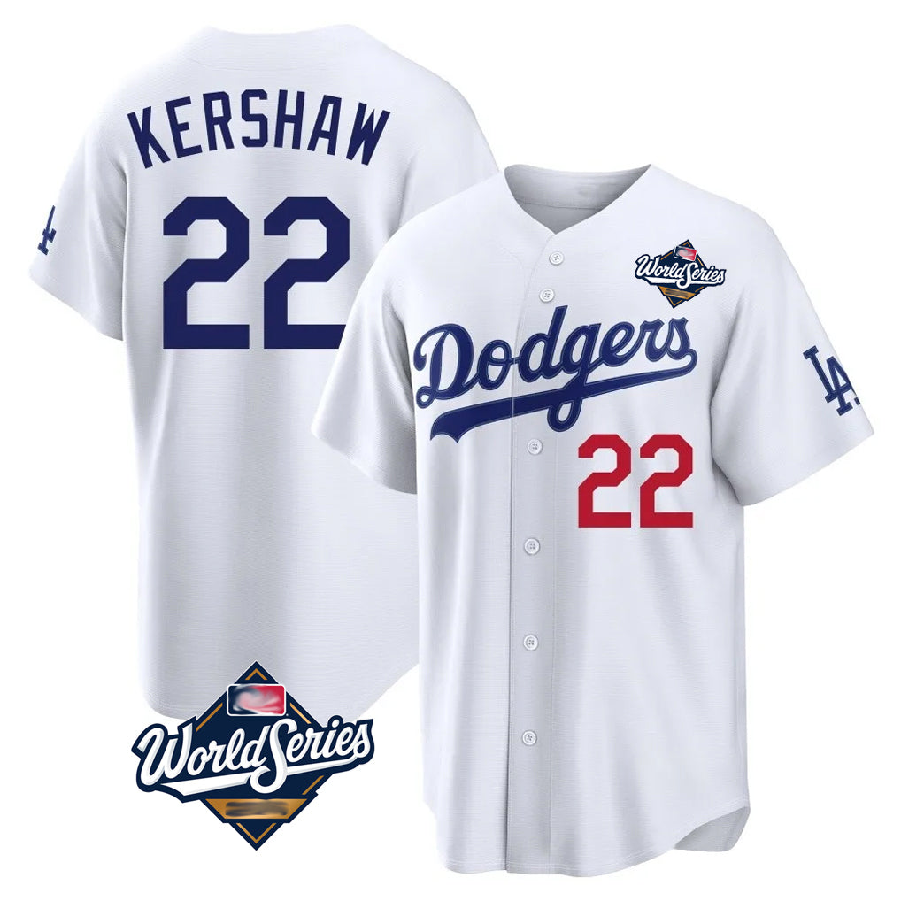 LA.Dodgers #22 Clayton Kershaw Player White World Series Home Game Jdoa Stitched Jerseys