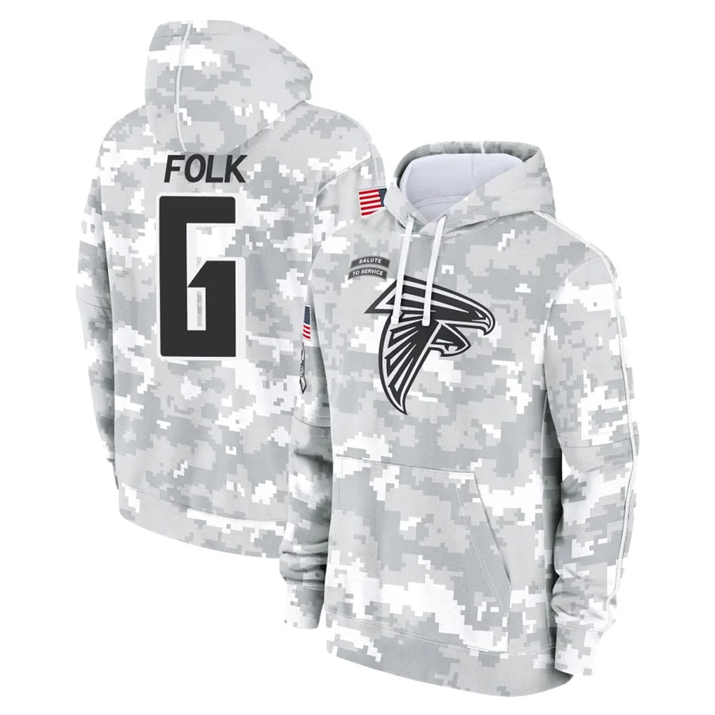 A.Falcons #6 Nick Folk Player Camo Arctic Salute to Service Hoodies Limited Jdoa Stitched Jerseys