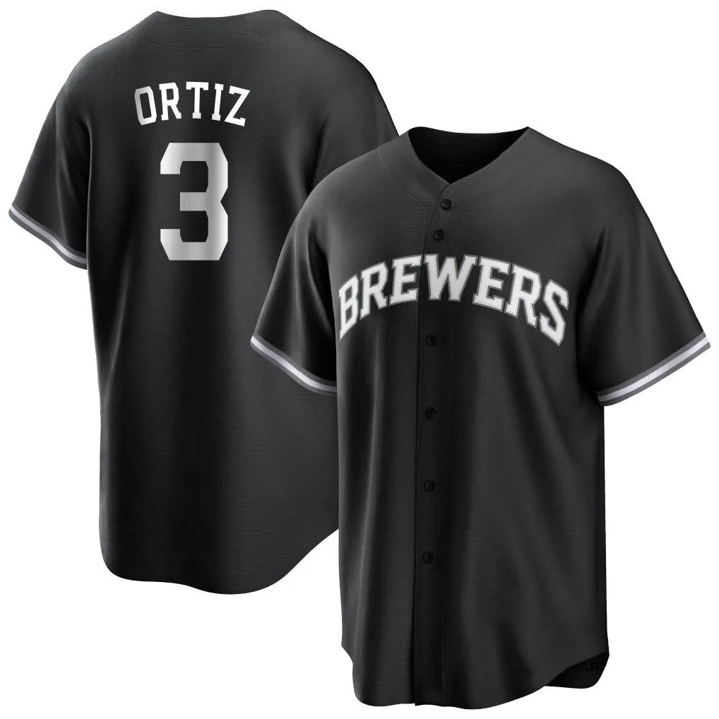 M.Brewers #3 Joey Ortiz Player Black Game Home Jdoa Stitched Jerseys