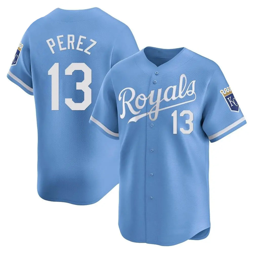 KC.Royals #13 Salvador Perez Player Light Blue Alt Limited Home Jdoa Stitched Jerseys