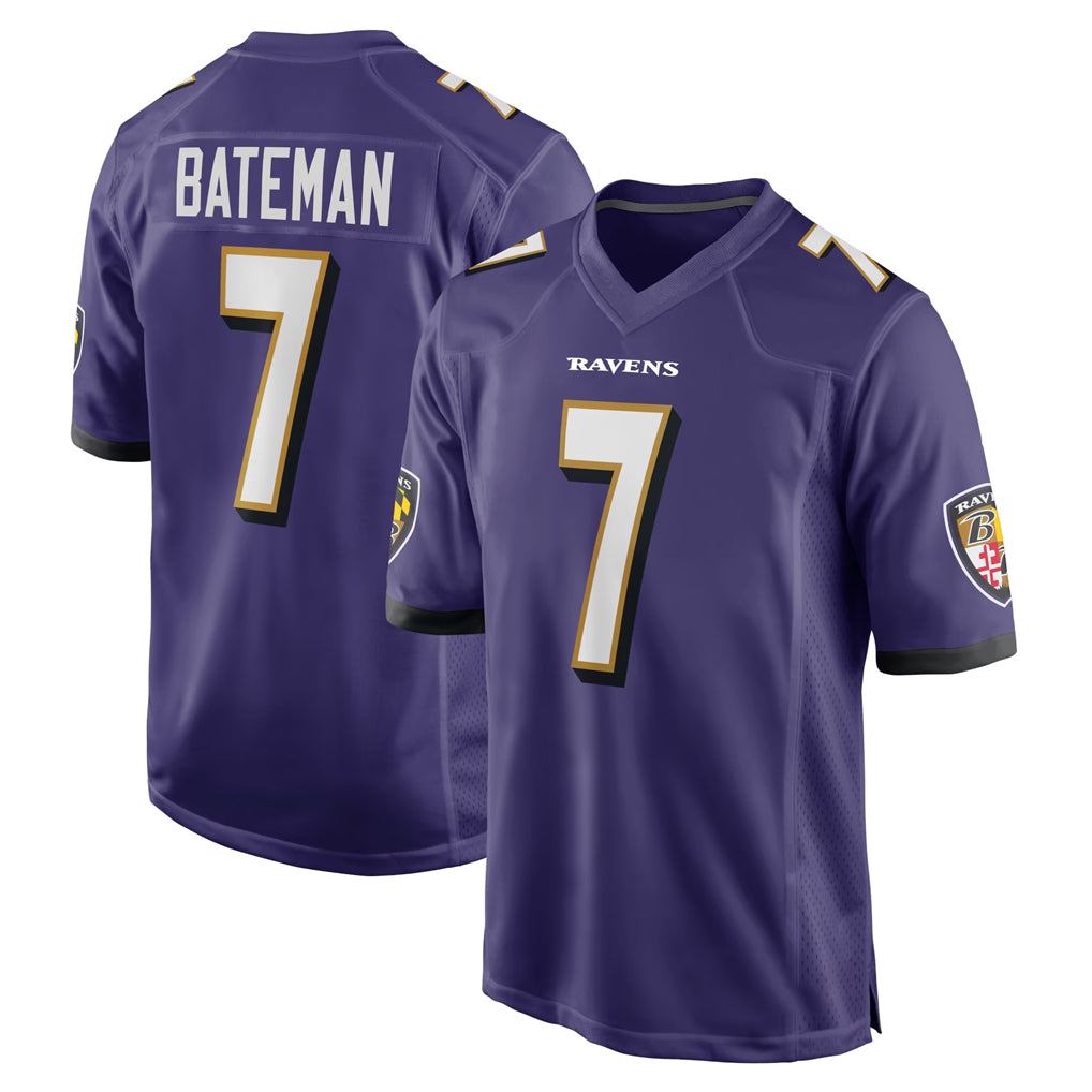 B.Ravens #7 Rashod Bateman Player Purple Home Game Jdoa Stitched Jerseys