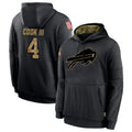 B.Bills #4 James Cook III Player Black Salute to Service Hoodies Hame Jdoa Stitched Jerseys