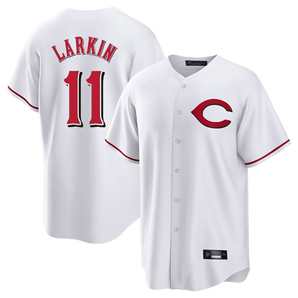 C.Reds #11 Barry Larkin Player White Home Game Jdoa Stitched Jerseys