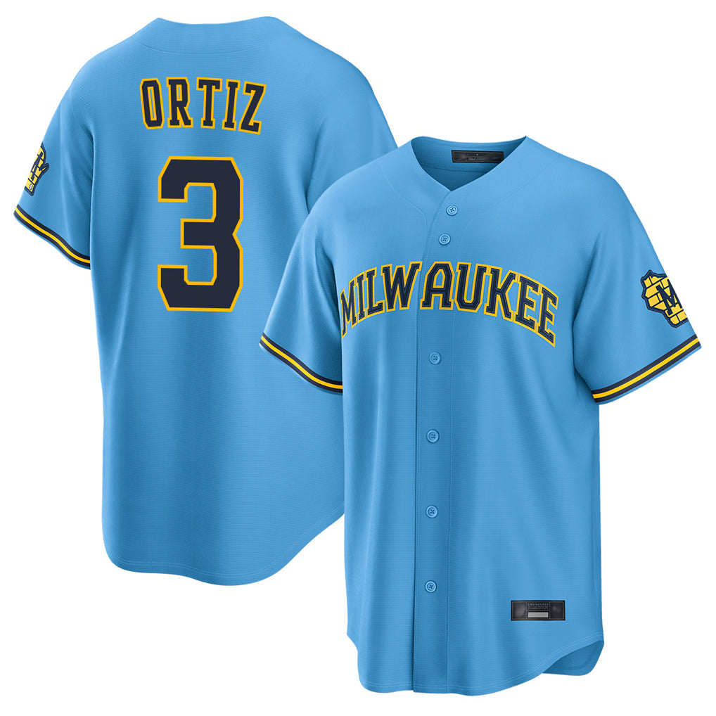 M.Brewers #3 Joey Ortiz Player Light Blue Road Stadium Game Jdoa Stitched Jerseys