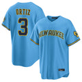 M.Brewers #3 Joey Ortiz Player Light Blue Road Stadium Game Jdoa Stitched Jerseys