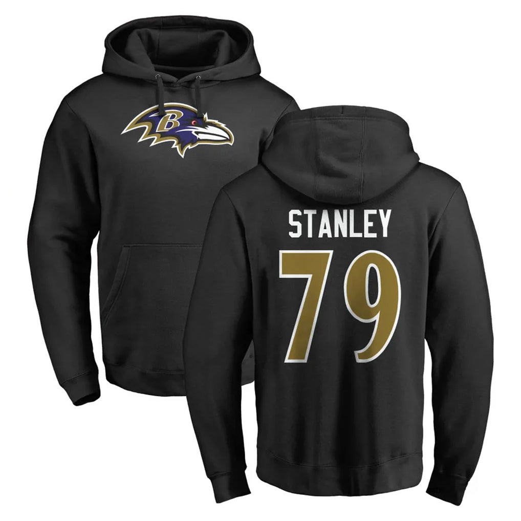 B.Ravens #79 Ronnie Stanley Player Black Pullover Hoodie Jdoa Stitched Jerseys