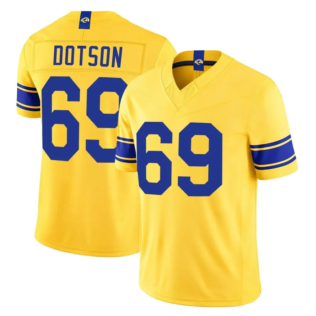 LA.Rams #69 Kevin Dotson Player Gold Limited Classic Sol Vapor F.U.S.E.Home Game Jdoa Stitched Jerseys