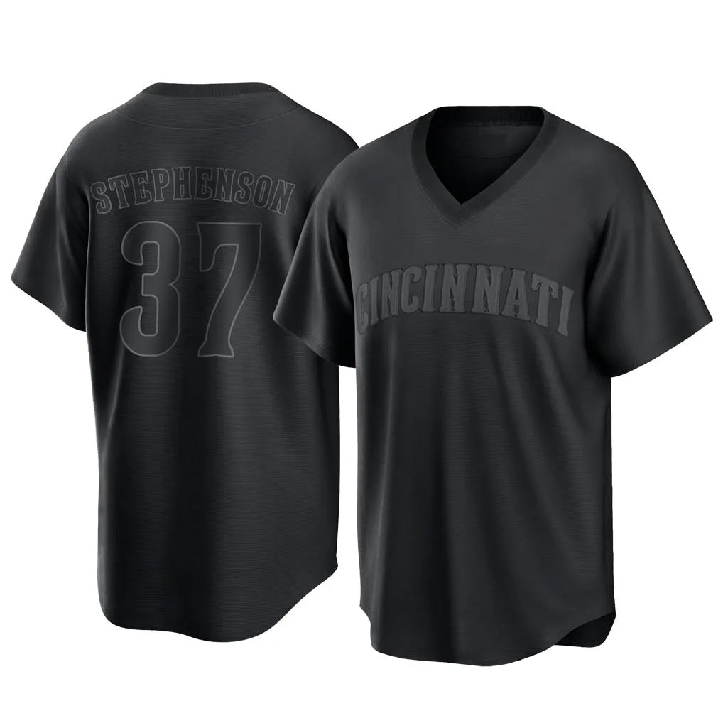 C.Reds #37 Tyler Stephenson Player Black T-shirt Game Home Jdoa Stitched Jerseys