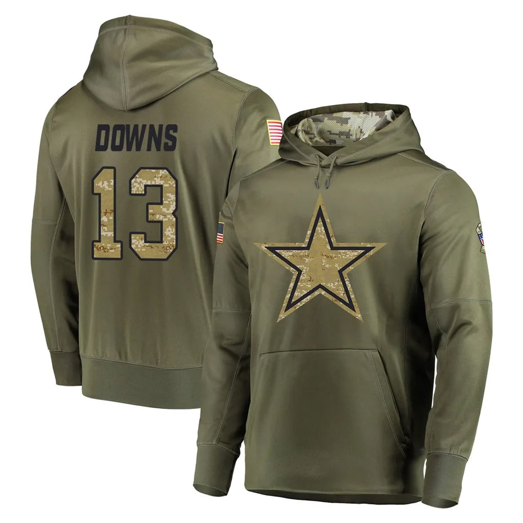 D.Cowboys #13 Caleb Downs Player Olive Salute to Service Pullover Hoodies Home Game Jdoa Stitched Jerseys
