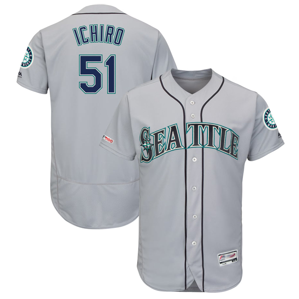 S.Mariners #51 Ichiro Suzuki Player Gray Majestic Road Flex Base Collection Limited Jdoa Stitched Jerseys