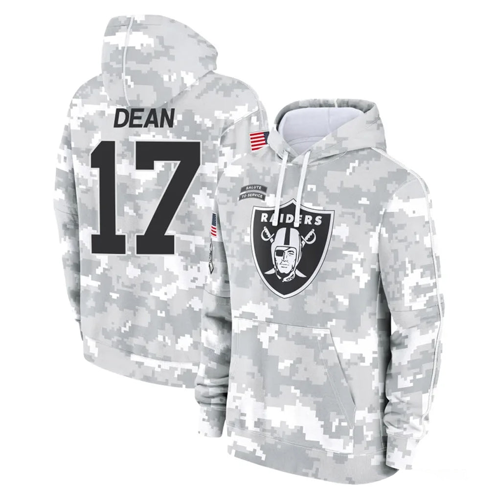 LV.Raiders #17 Nakobe Dean Player Arctic Camo Salute to Service Hoodies Limited Game Stitched Jerseys