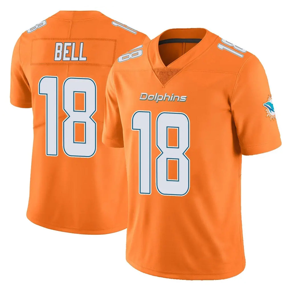 M.Dolphins #18 Chris Bell Player Orange Limited Home Game Jdoa Stitched Jerseys