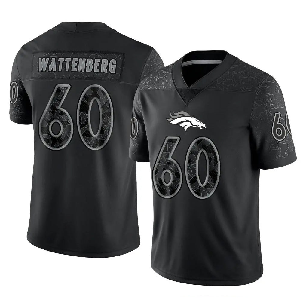 D.Broncos #60 Luke Wattenberg Player Black Reflective Limited Jdoa Stitched Jerseys