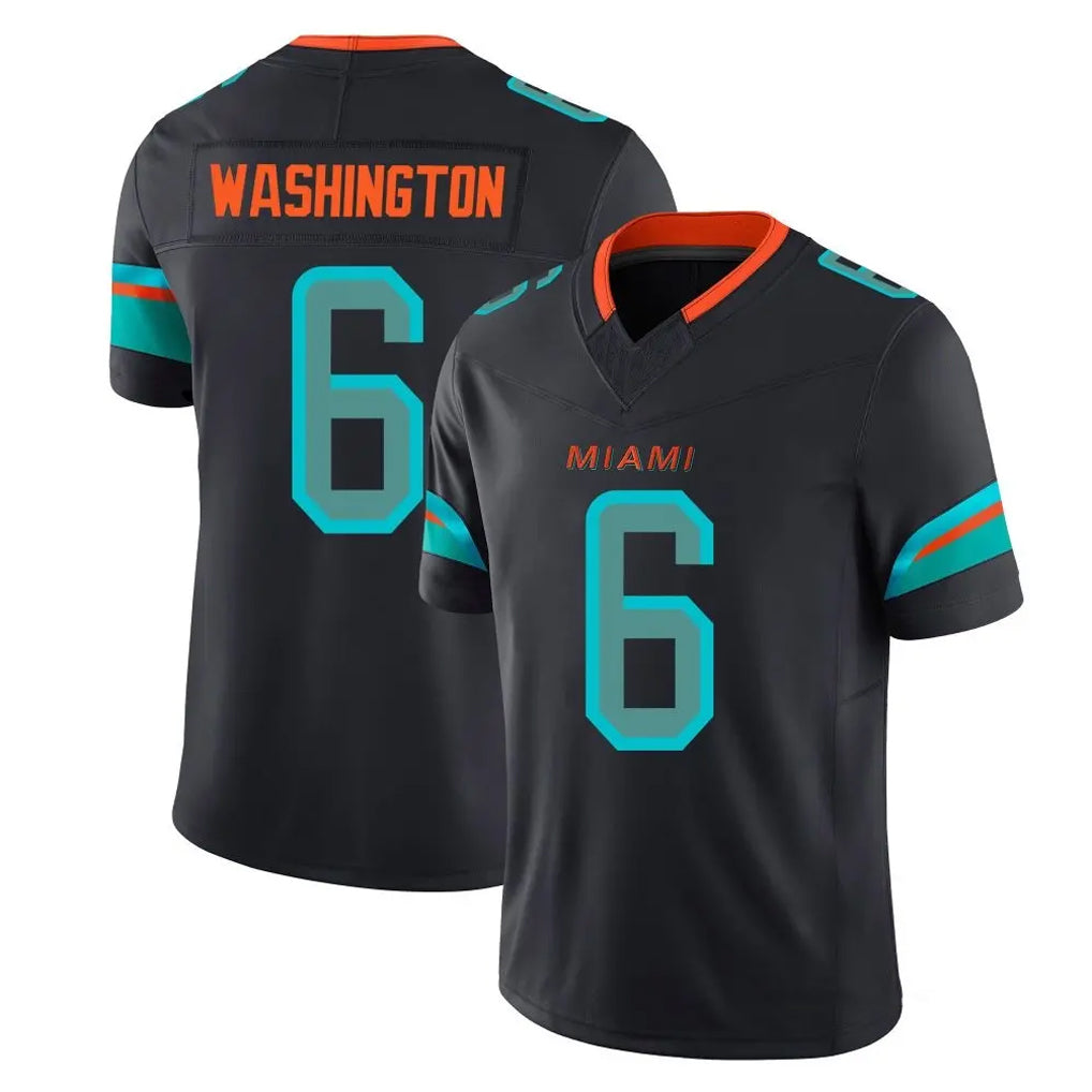 M.Dolphins #6 Malik Washington Player Black Limited Pitch Rivalries Collection Home Game Jdoa Stitched Jerseys