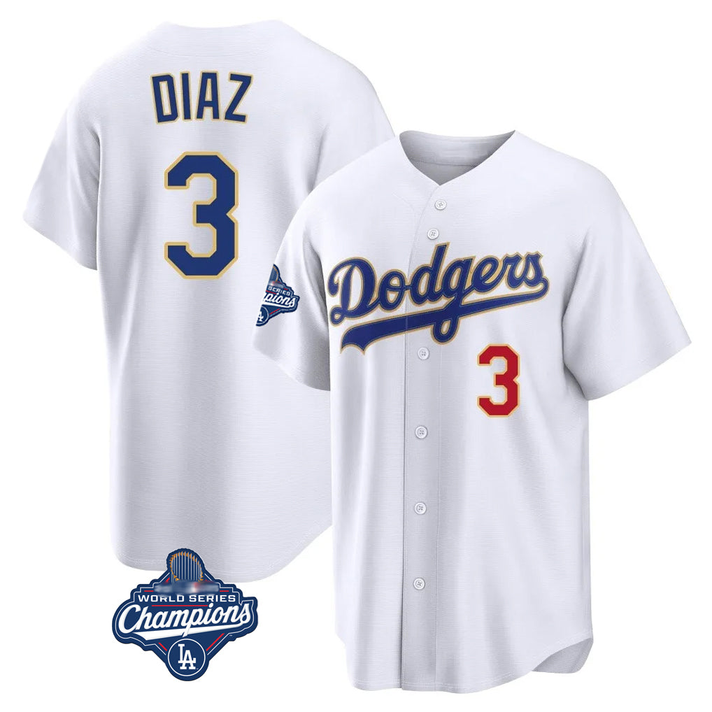 LA.Dodgers #3 Edwin D¨ªaz Player Gold White World Series Meet 2026 Collection Stadium Limited Jdoa Stitched Jerseys