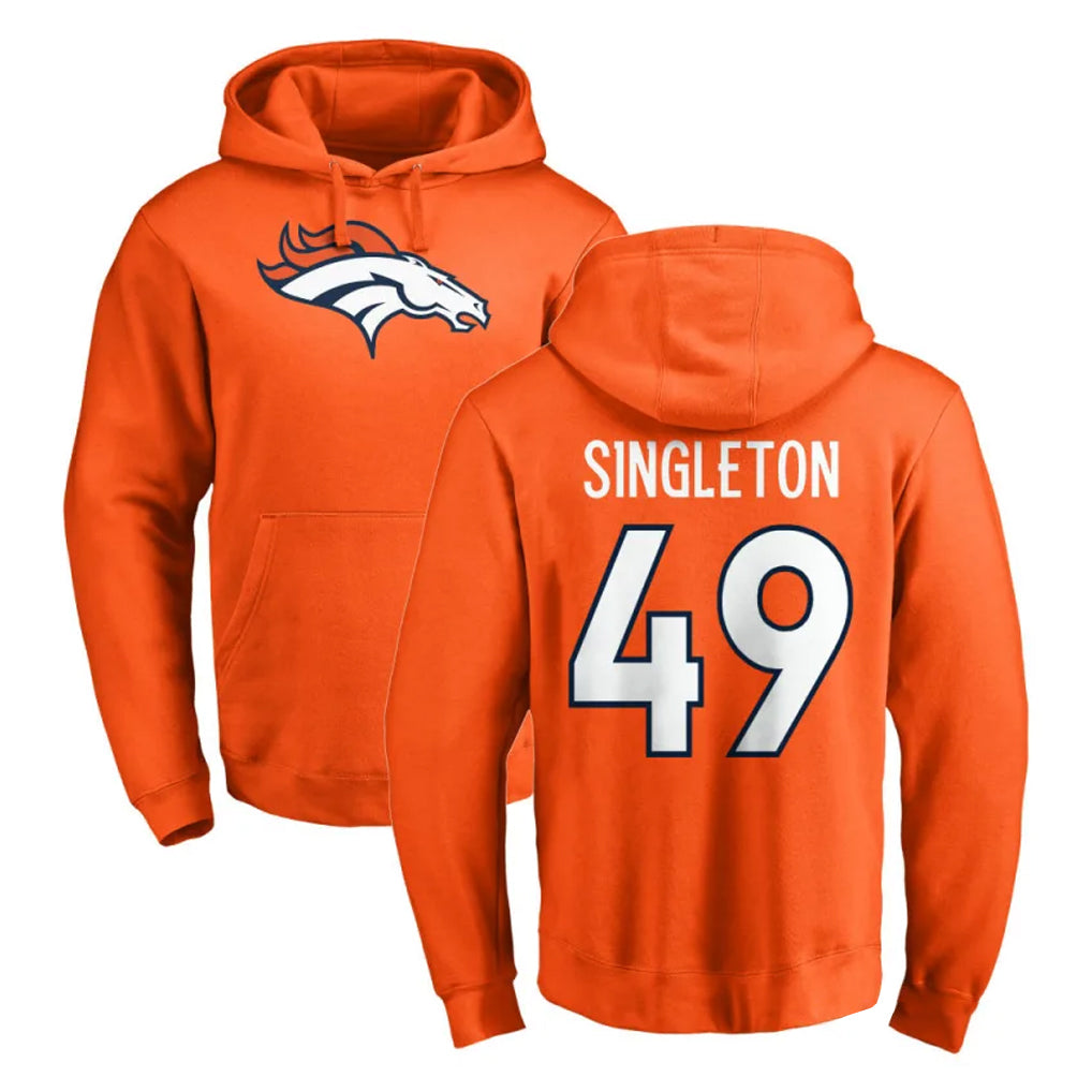D.Broncos #49 Alex Singleton Player Orange Pullover Hoodie Limited Jdoa Stitched Jerseys