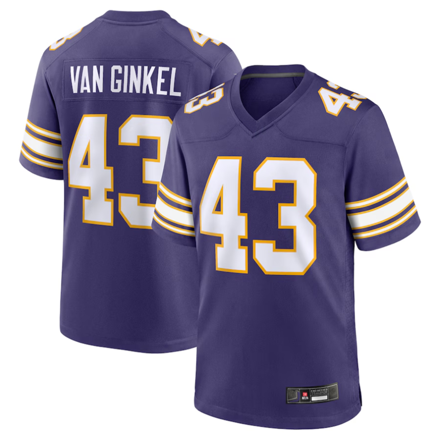 Jdoa #43 Andrew Van Ginkel Player MN.Vikings Purple Game Stitched Jerseys