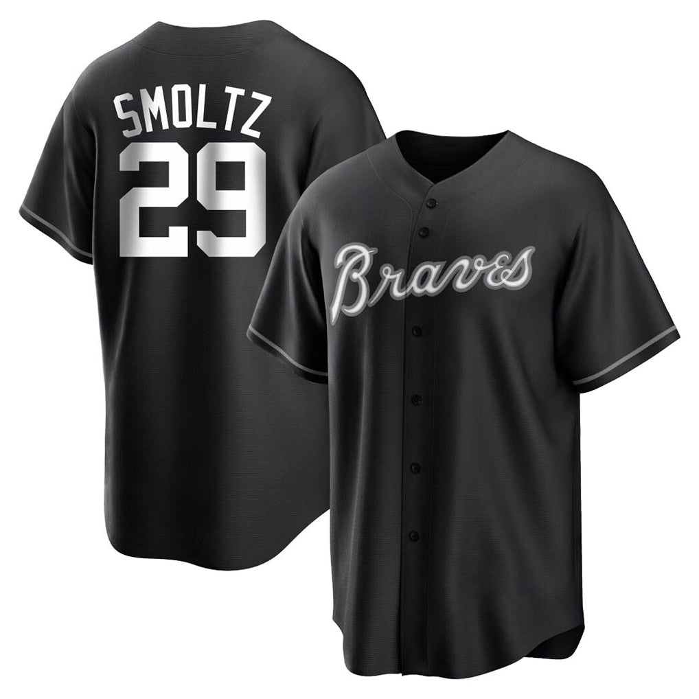 A.Braves #29 John Smoltz Player Black Home Game Jdoa Stitched Jerseys
