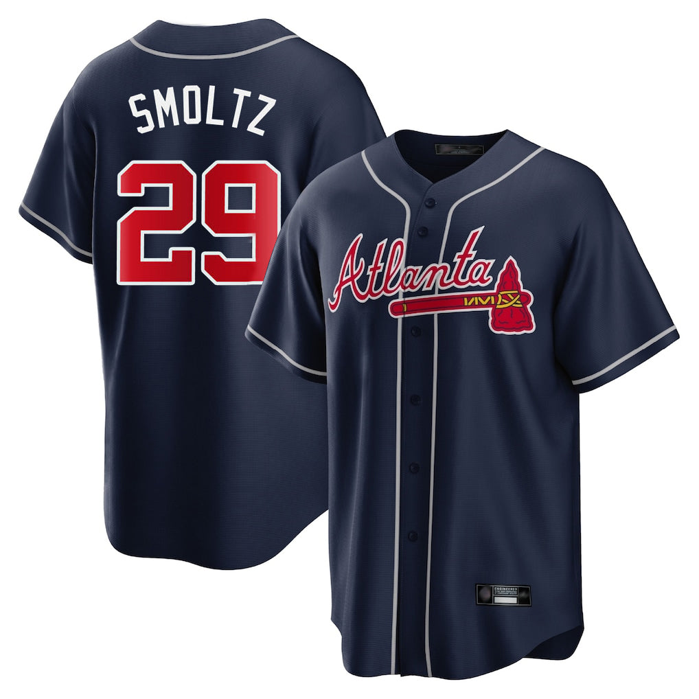 A.Braves #29 John Smoltz Player Navy Home Game Jdoa Stitched Jerseys