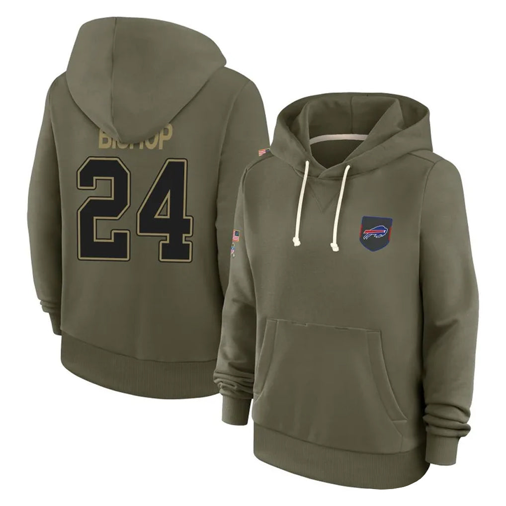 B.Bills #24 Cole Bishop Player Olive Salute to Service Hoodies Jdoa Stitched Jerseys