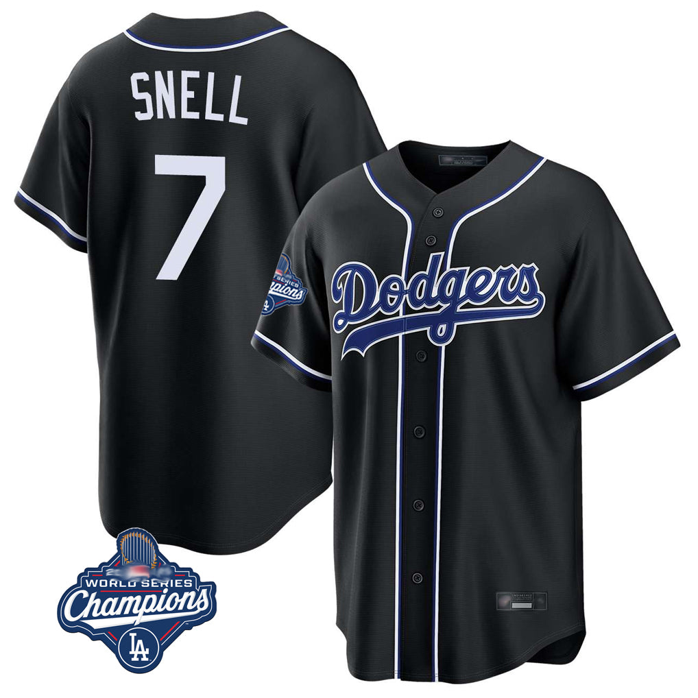 LA.Dodgers #7 Blake Snell Player Black Carbon Limited World Series Meet Home Jdoa Stitched Jerseys