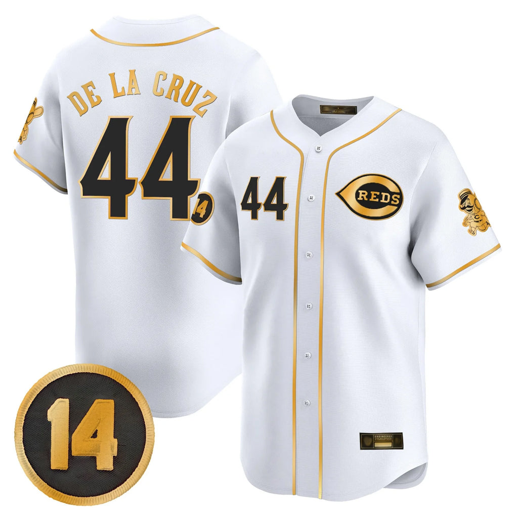 C.Reds #44 Elly De La Cruz Player White-Gold Vapor Premier Limited Home Jdoa Stitched Jerseys