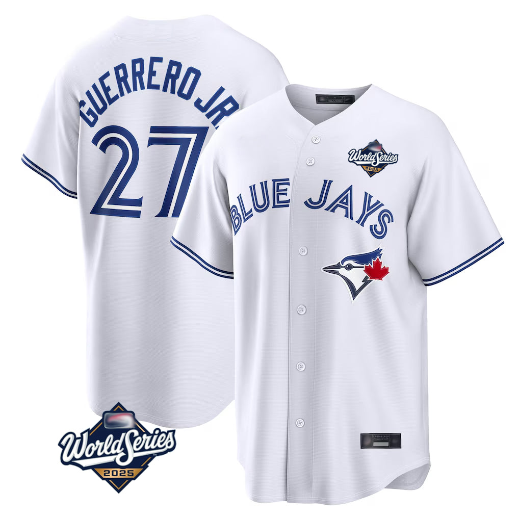 T.Blue Jays #27 Vladimir Guerrero Jr. Player White 2025 World Series Game Jdoa Stitched Jersey