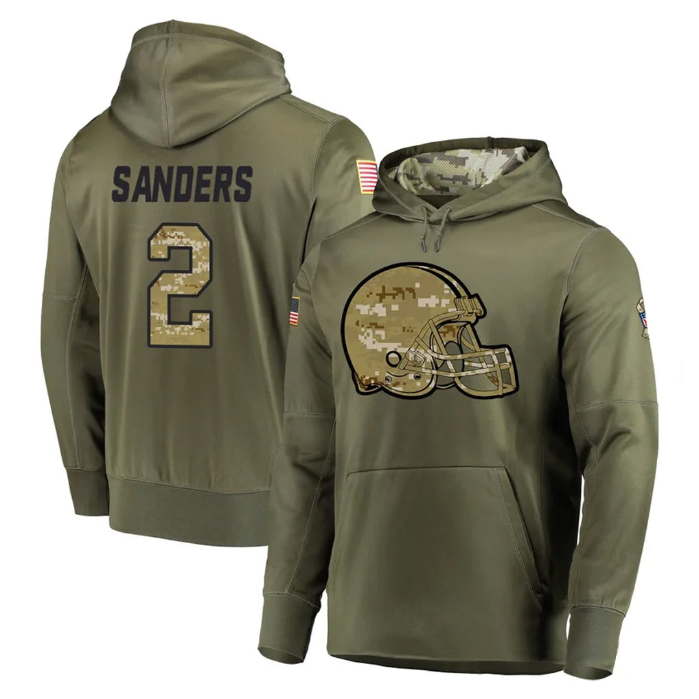 C.Browns #2 Shedeur Sanders Player Olive Salute to Service Pullover Hoodies Home Game Jdoa Stitched Jerseys