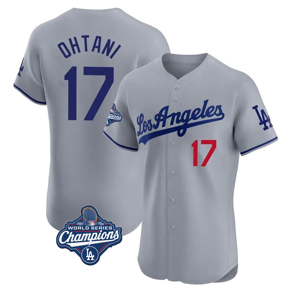 LA.Dodgers #17 Shohei Ohtani Player Gray World Series Meet Limited Elite Home Jdoa Stitched Jerseys
