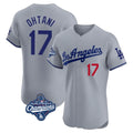 LA.Dodgers #17 Shohei Ohtani Player Gray World Series Meet Limited Elite Home Jdoa Stitched Jerseys