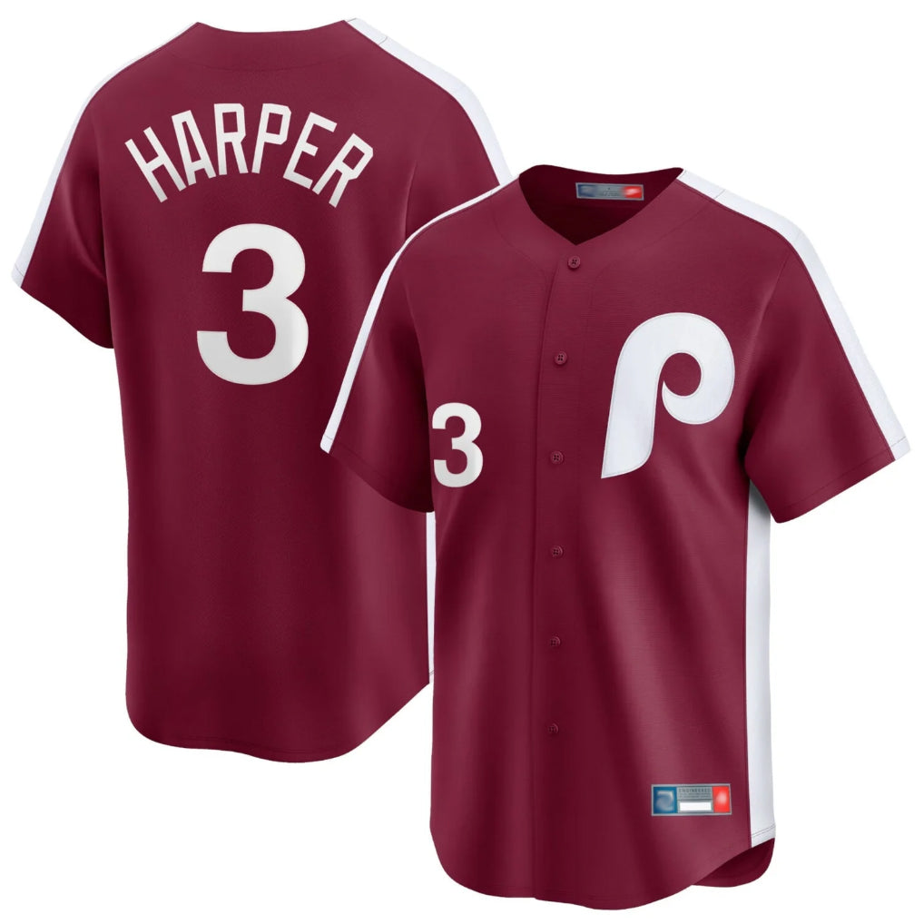 P.Phillies #3 Bryce Harper Player Red Cooperstown Collection Limited Home Jdoa Stitched Jerseys