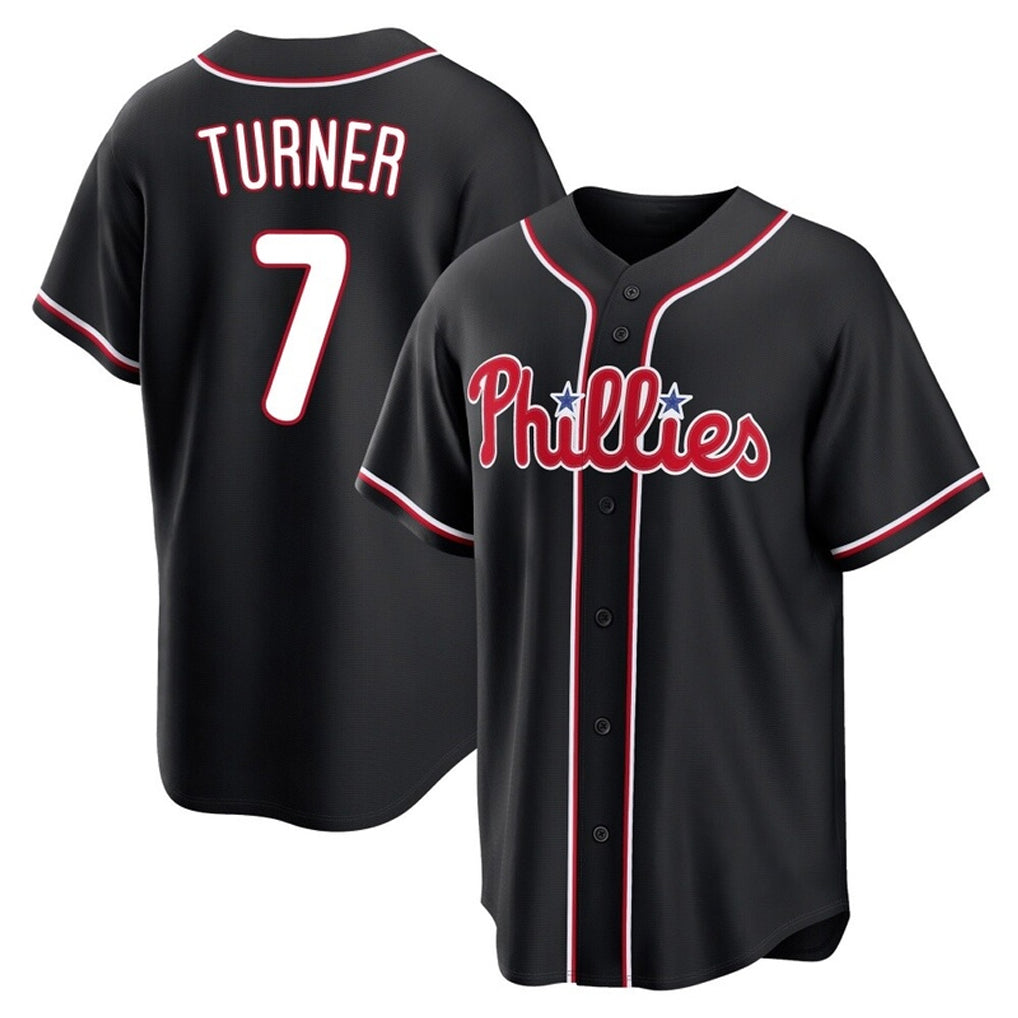 P.Phillies #7 Trea Turner Player Black Fashion Out Home Game Jdoa Stitched Jerseys