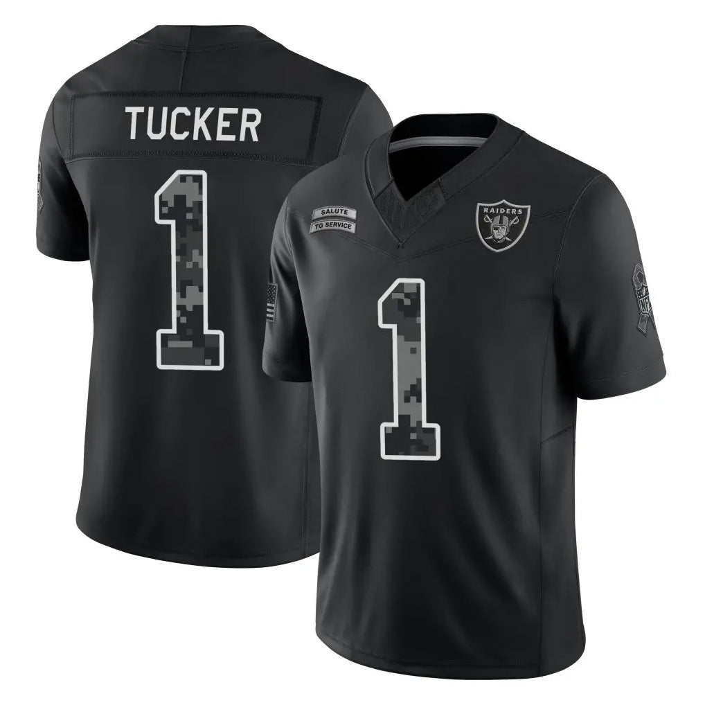 LV.Raiders #1 Tre Tucker Player Black Limited 2026 Salute to Service Home Game Stitched Jerseys